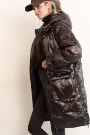Aaiko |  Long shiny puffer jacket Jolie | dark brown | Picture 6