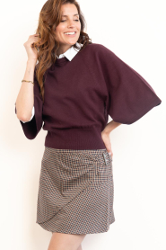 Aaiko :  Checked wrap skirt with buckle Soie  | burgundy - img6