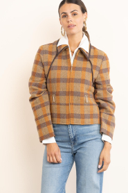 Aaiko |  Checkered cropped wool jacket Solin | brown | Picture 6