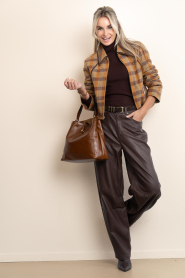 Aaiko | Geruite cropped wollen jack Solin | bruin | Afbeelding 3