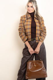 Aaiko | Geruite cropped wollen jack Solin | bruin | Afbeelding 2