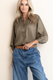 Aaiko |  Shimmer pleated blouse Liv | green  | Picture 4