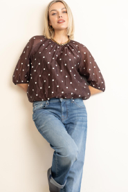 Co'Couture |  Balloon polcadot blouse Dita | bruin | Picture 2