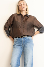 Co'Couture :  Mesh blouse with faux leather details Kawa| brown - img4