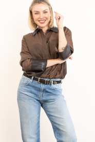 Co'Couture :  Mesh blouse with faux leather details Kawa| brown - img6