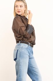 Co'Couture :  Mesh blouse with faux leather details Kawa| brown - img7
