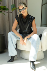 Co'Couture |  Sleeveless top with fringe Bobbie | black | Picture 3