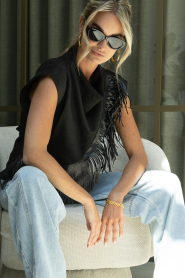 Co'Couture |  Sleeveless top with fringe Bobbie | black | Picture 4