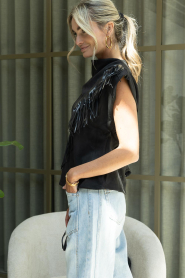 Co'Couture |  Sleeveless top with fringe Bobbie | black | Picture 6