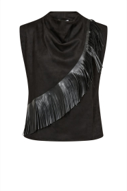Co'Couture |  Sleeveless top with fringe Bobbie | black | Picture 1