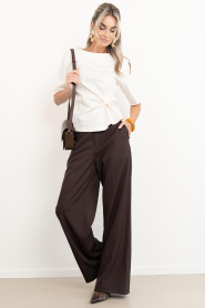 Co'Couture :  Wide leg trousers Luna | dark brown - img2