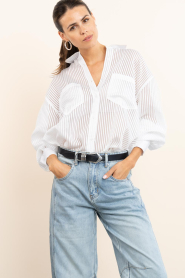 Est'Seven |  Striped mesh blouse Noor | white | Picture 4
