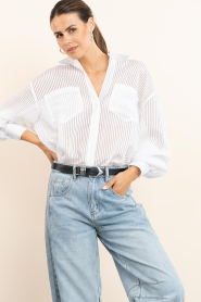 Est'Seven |  Striped mesh blouse Noor | white | Picture 5