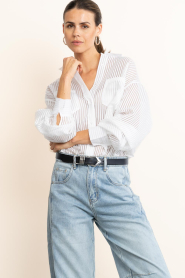 Est'Seven |  Striped mesh blouse Noor | white | Picture 2