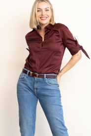 Est'Seven :  Cotton blouse with bow Eilina | burgundy - img5