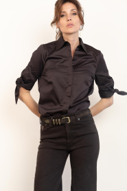 Est'Seven :  Cotton blouse with bow Eilina | brown - img2