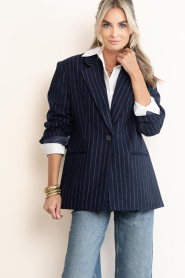 Co'Couture |  Pinstripe wool blend blazer Naida | blue | Picture 4