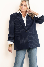 Co'Couture |  Pinstripe wool blend blazer Naida | blue | Picture 6