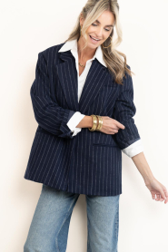 Co'Couture |  Pinstripe wool blend blazer Naida | blue | Picture 7