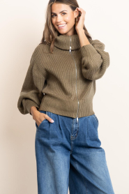 Co'Couture |  Knitted cardigan Row | green | Picture 2