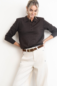 Co'Couture :  Soft polo longsleeve | brown - img4