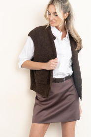 STUDIO AR |  Knitted bouclé cardigan Idony | dark brown | Picture 4