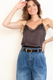 by-bar |  Satin top with lace Pia | brown | Picture 5