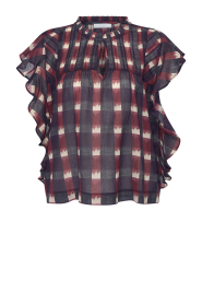 by-bar |  Checkered top with ruches Danee | burgundy | Picture 1