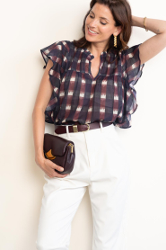 by-bar |  Checkered top with ruches Danee | burgundy | Picture 2