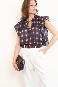 by-bar |  Checkered top with ruches Danee | burgundy | Picture 5