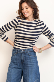 by-bar |  Striped longsleeve with boat neck Leya | blue | Picture 5