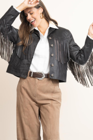 Alter Ego |  Leather fringe jacket Charlie | bruin | Picture 2