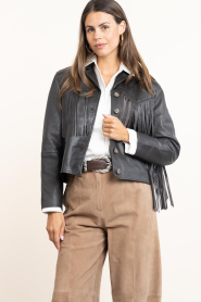 Alter Ego |  Leather fringe jacket Charlie | bruin | Picture 7