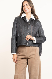 Alter Ego |  Leather fringe jacket Charlie | bruin | Picture 9