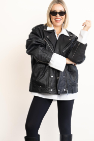 Alter Ego |  Oversized leather biker jacket Carmel | black | Picture 4