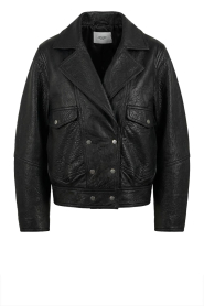Janice |  Leather jacket with buttons Pilot | black | Picture 1