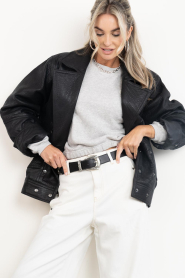 Janice |  Leather jacket with buttons Pilot | black | Picture 4