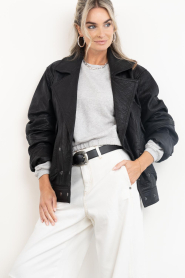 Janice |  Leather jacket with buttons Pilot | black | Picture 5
