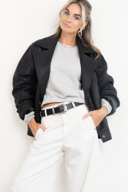 Janice |  Leather jacket with buttons Pilot | black | Picture 6