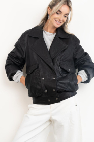 Janice |  Leather jacket with buttons Pilot | black | Picture 7