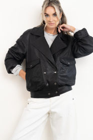 Janice |  Leather jacket with buttons Pilot | black | Picture 2
