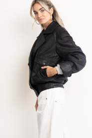 Janice |  Leather jacket with buttons Pilot | black | Picture 8