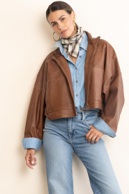 Drykorn | Leather cropped batwing jacket Elstow | Copper | Picture 2