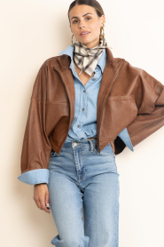 Drykorn | Leather cropped batwing jacket Elstow | Copper | Picture 5