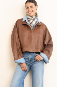 Drykorn | Leather cropped batwing jacket Elstow | Copper | Picture 6