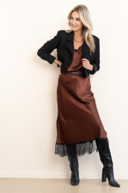 Milla |  Shiny skirt with lace | brown | Picture 2