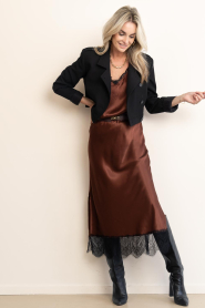 Milla |  Shiny skirt with lace | brown | Picture 3