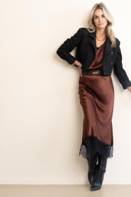 Milla |  Shiny skirt with lace | brown | Picture 4