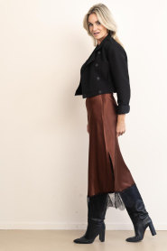 Milla |  Shiny skirt with lace | brown | Picture 6