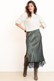 Milla |  Shiny skirt with lace | green | Picture 2